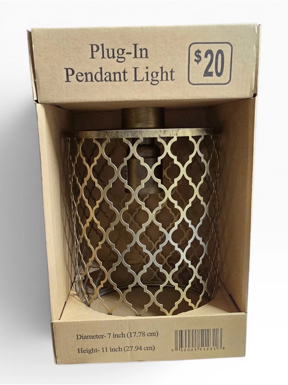 Gold Metal Lattice Plug-In Pendant Light